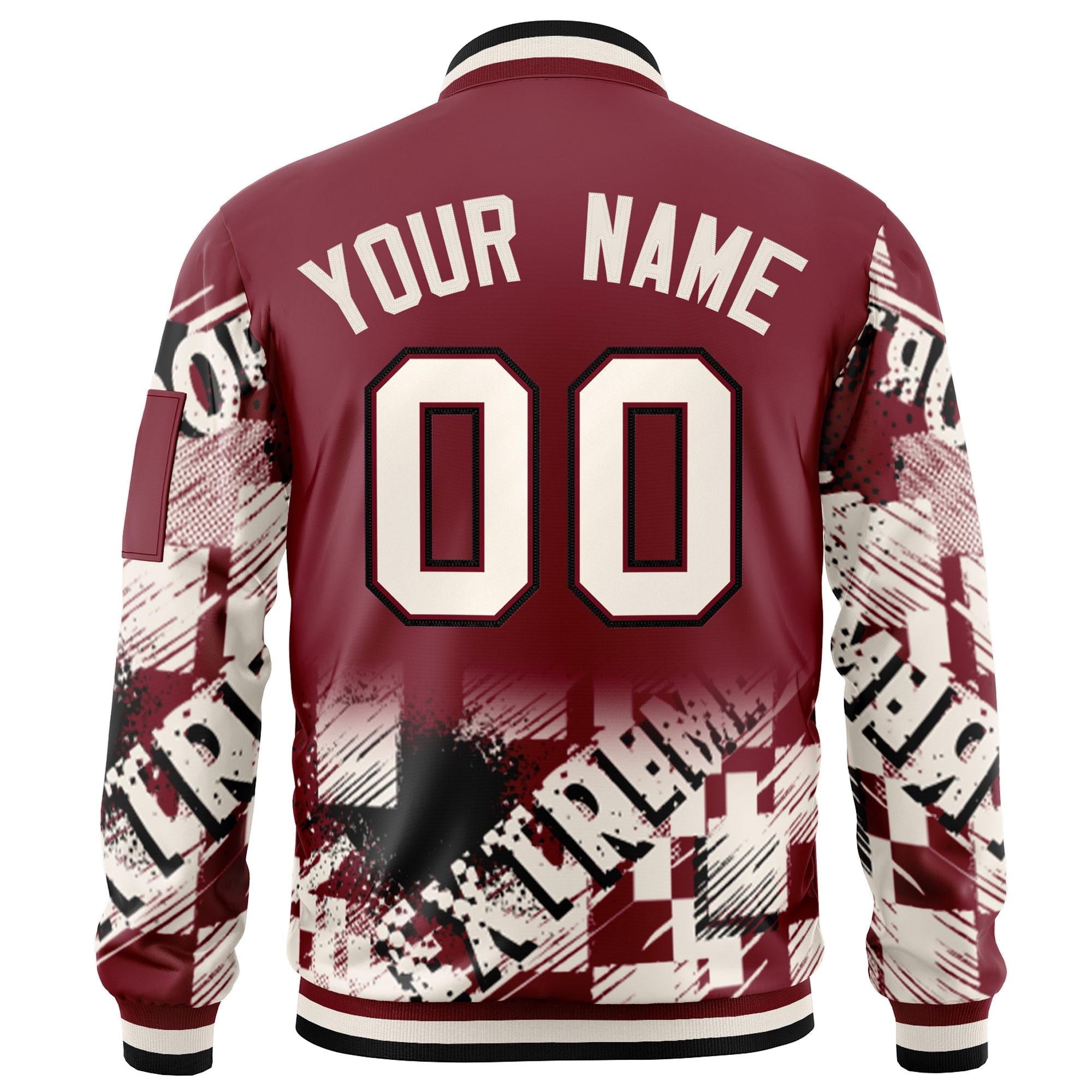 Custom Crimson Cream-Black Varsity Full-Zip Street Graffiti Pattern Letterman Jacket