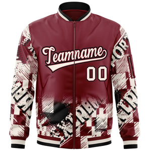 Custom Crimson Cream-Black Varsity Full-Zip Street Graffiti Pattern Letterman Jacket