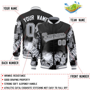 Custom Black Gray-White Varsity Full-Zip Street Graffiti Pattern Letterman Jacket