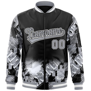 Custom Black Gray-White Varsity Full-Zip Street Graffiti Pattern Letterman Jacket