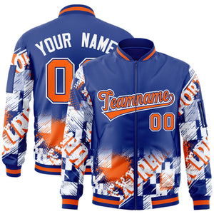 Custom Royal Orange-White Varsity Full-Zip Street Graffiti Pattern Letterman Jacket