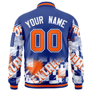 Custom Royal Orange-White Varsity Full-Zip Street Graffiti Pattern Letterman Jacket