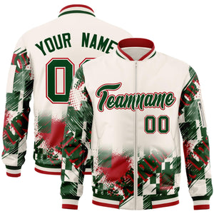 Custom Cream Green-Red Varsity Full-Zip Street Graffiti Pattern Letterman Jacket