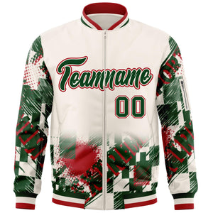 Custom Cream Green-Red Varsity Full-Zip Street Graffiti Pattern Letterman Jacket