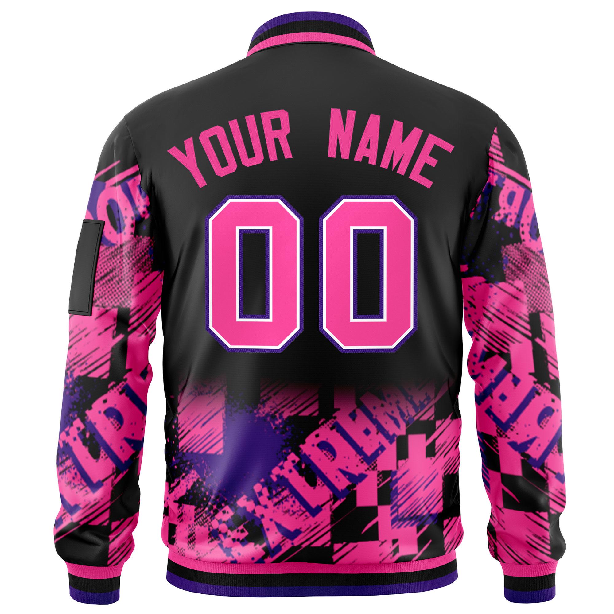 Custom Black Pink-Purple Varsity Full-Zip Street Graffiti Pattern Letterman Jacket