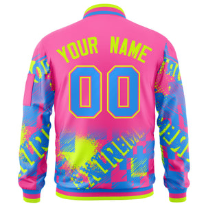 Custom Pink Powder Blue-Neon Green Varsity Full-Zip Street Graffiti Pattern Letterman Jacket