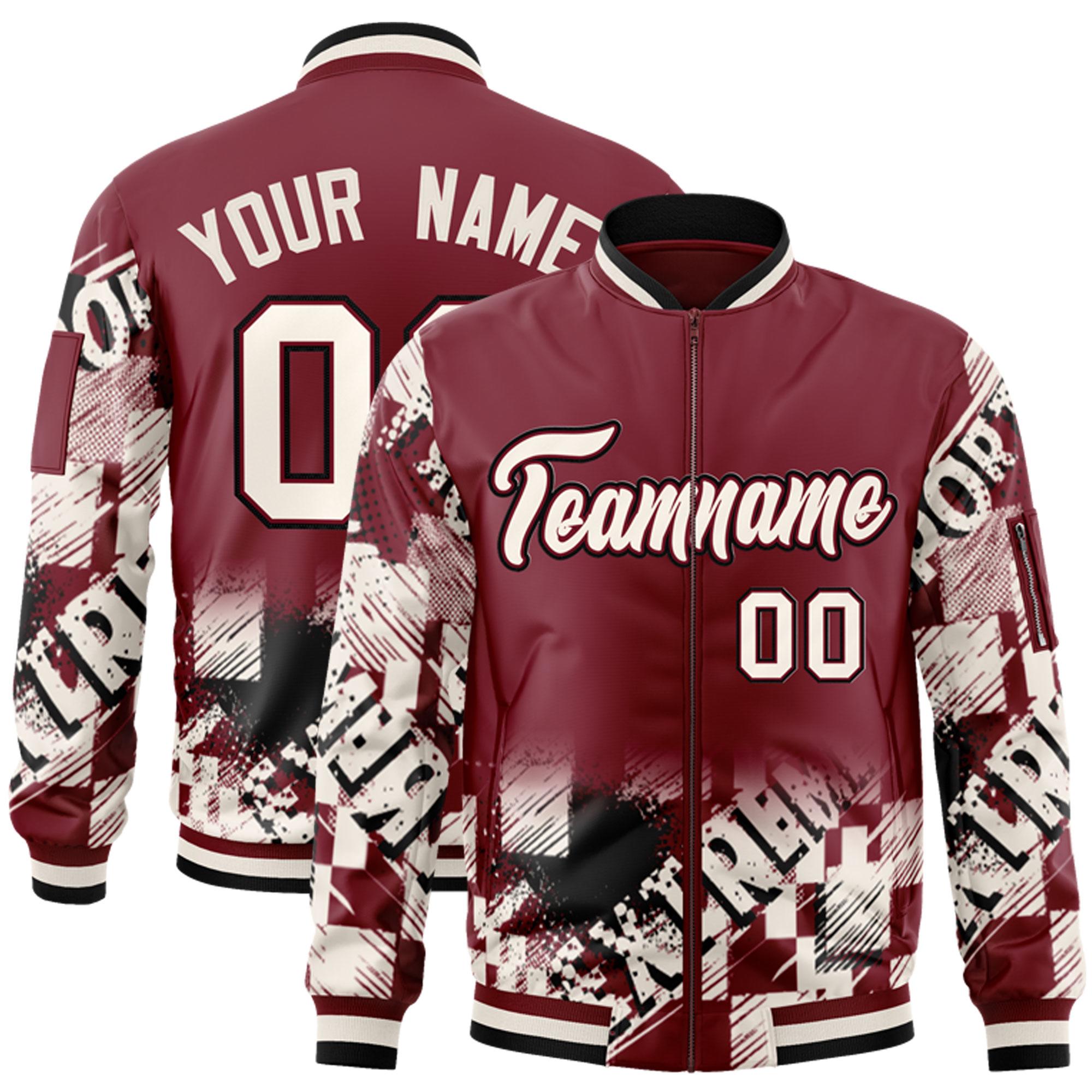 Custom Crimson Cream-Black Varsity Full-Zip Street Graffiti Pattern Letterman Jacket