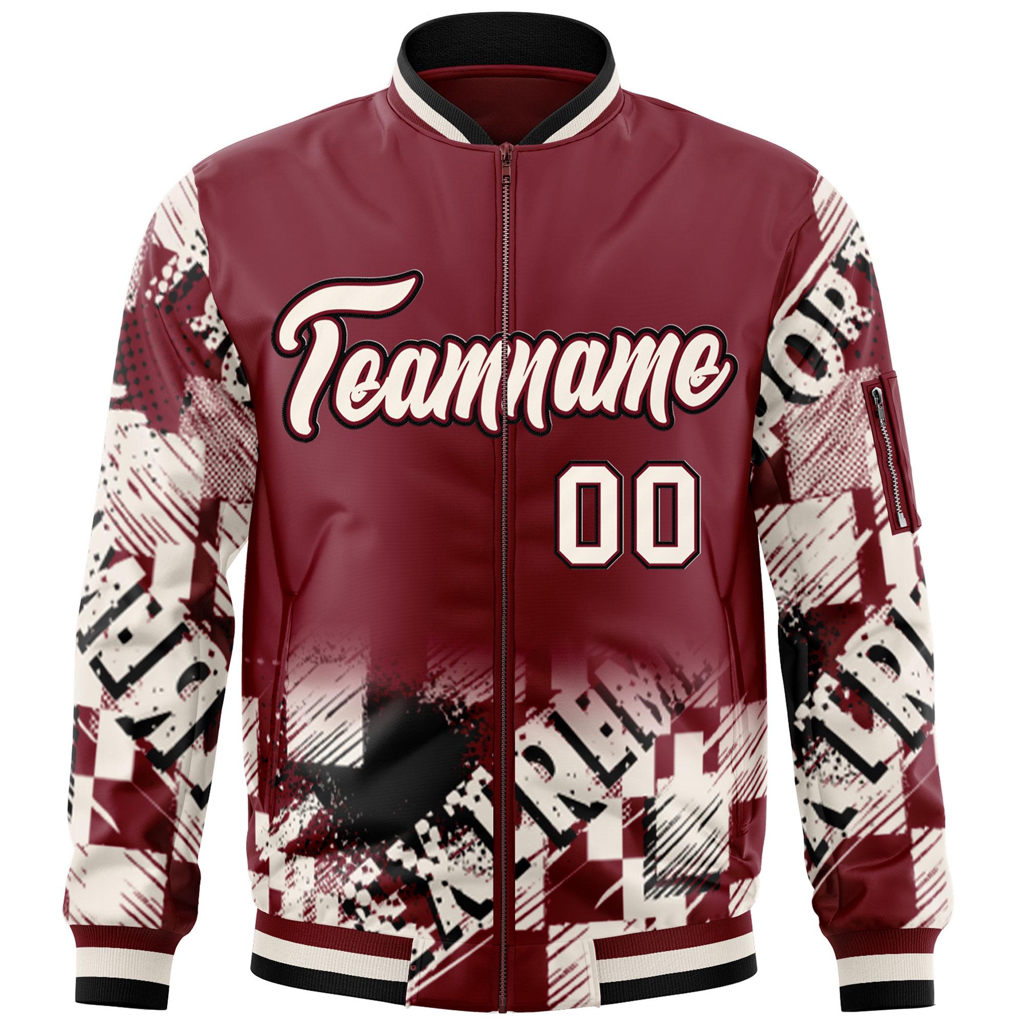 Custom Crimson Cream-Black Varsity Full-Zip Street Graffiti Pattern Letterman Jacket