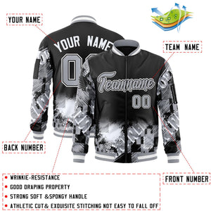 Custom Black Gray-White Varsity Full-Zip Street Graffiti Pattern Letterman Jacket