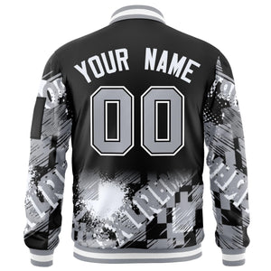 Custom Black Gray-White Varsity Full-Zip Street Graffiti Pattern Letterman Jacket