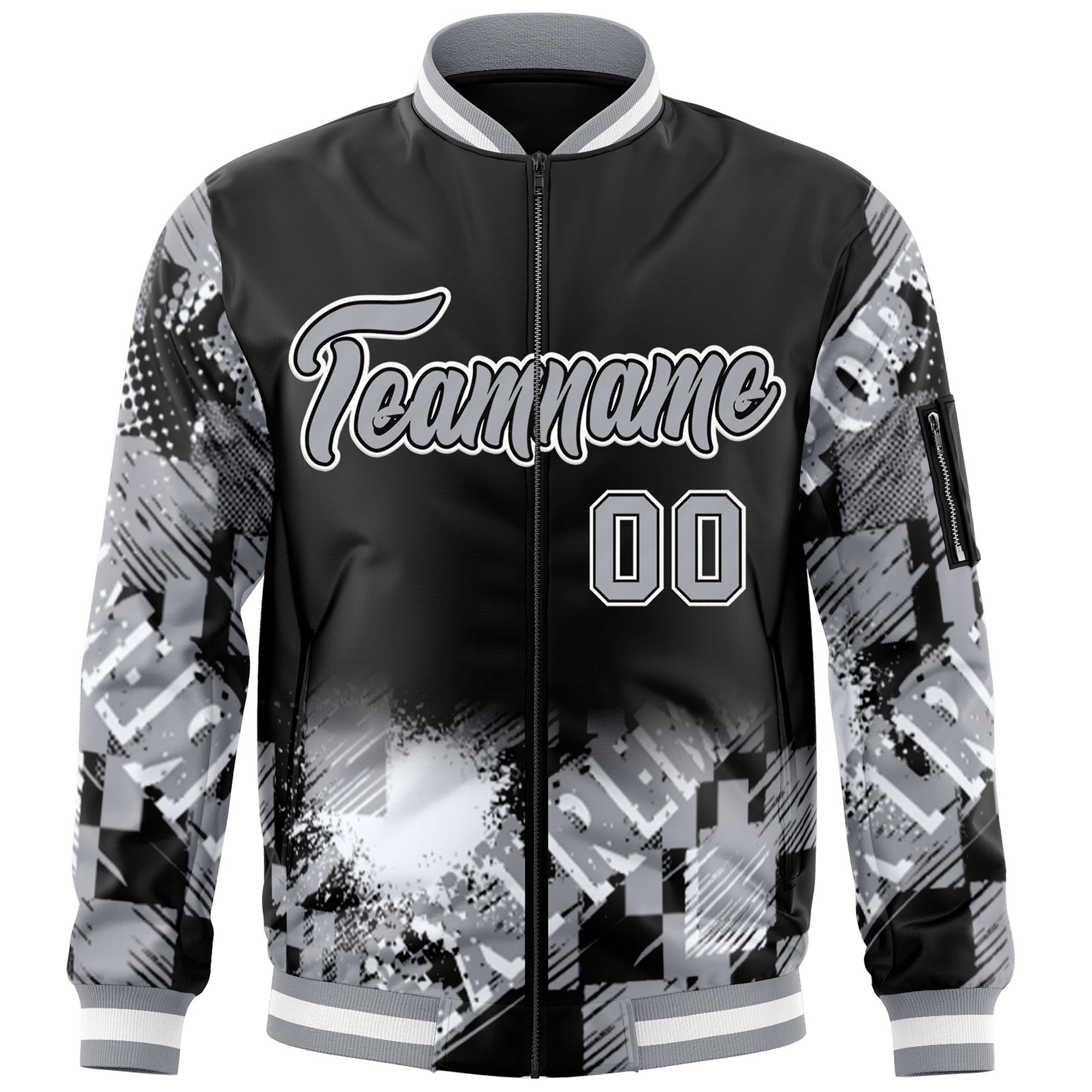 Custom Black Gray-White Varsity Full-Zip Street Graffiti Pattern Letterman Jacket