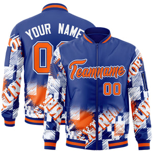 Custom Royal Orange-White Varsity Full-Zip Street Graffiti Pattern Letterman Jacket