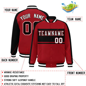 Custom Red Black-White Color Block Bomber Varsity Baseball Jacket