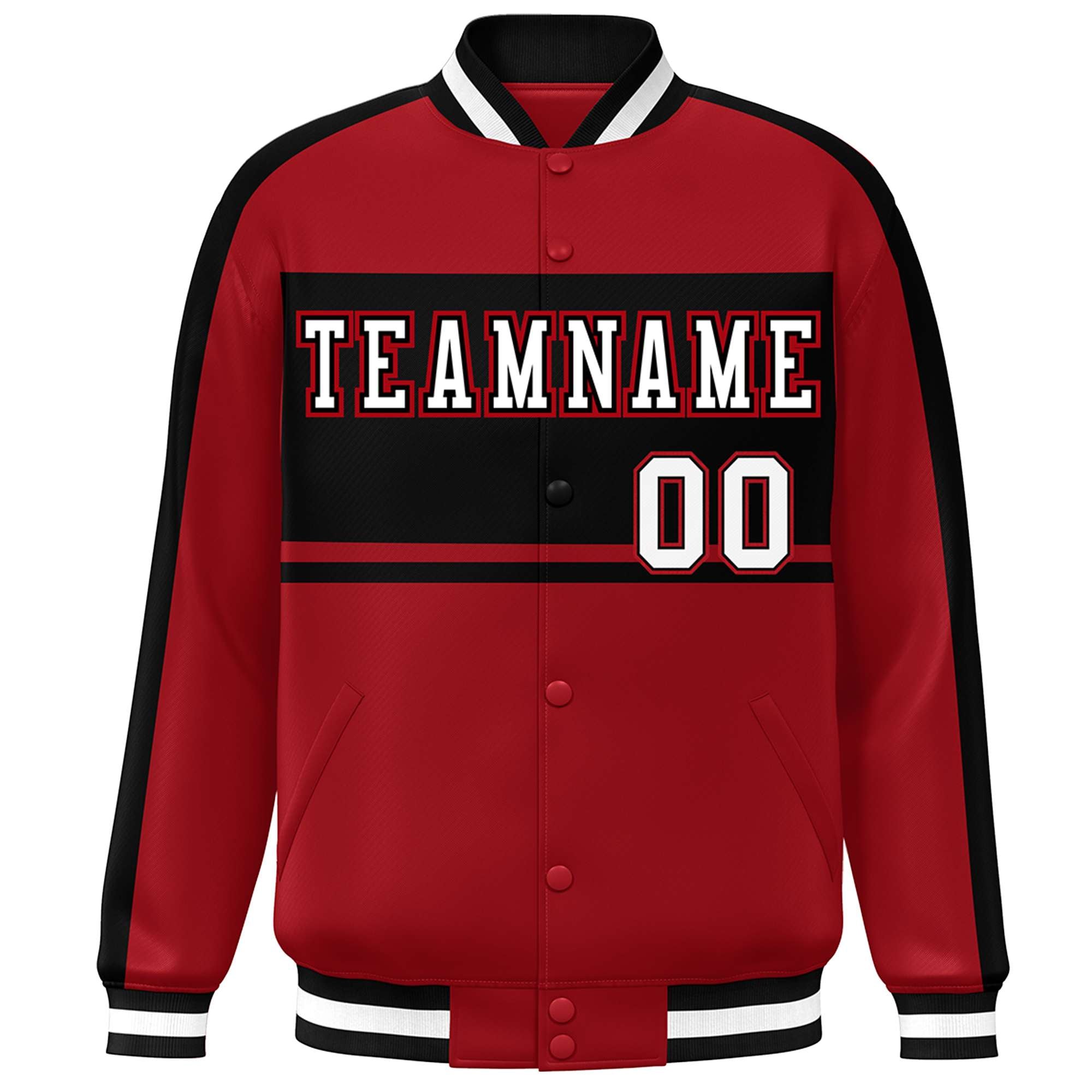 Custom Red Black-White Color Block Bomber Varsity Baseball Jacket