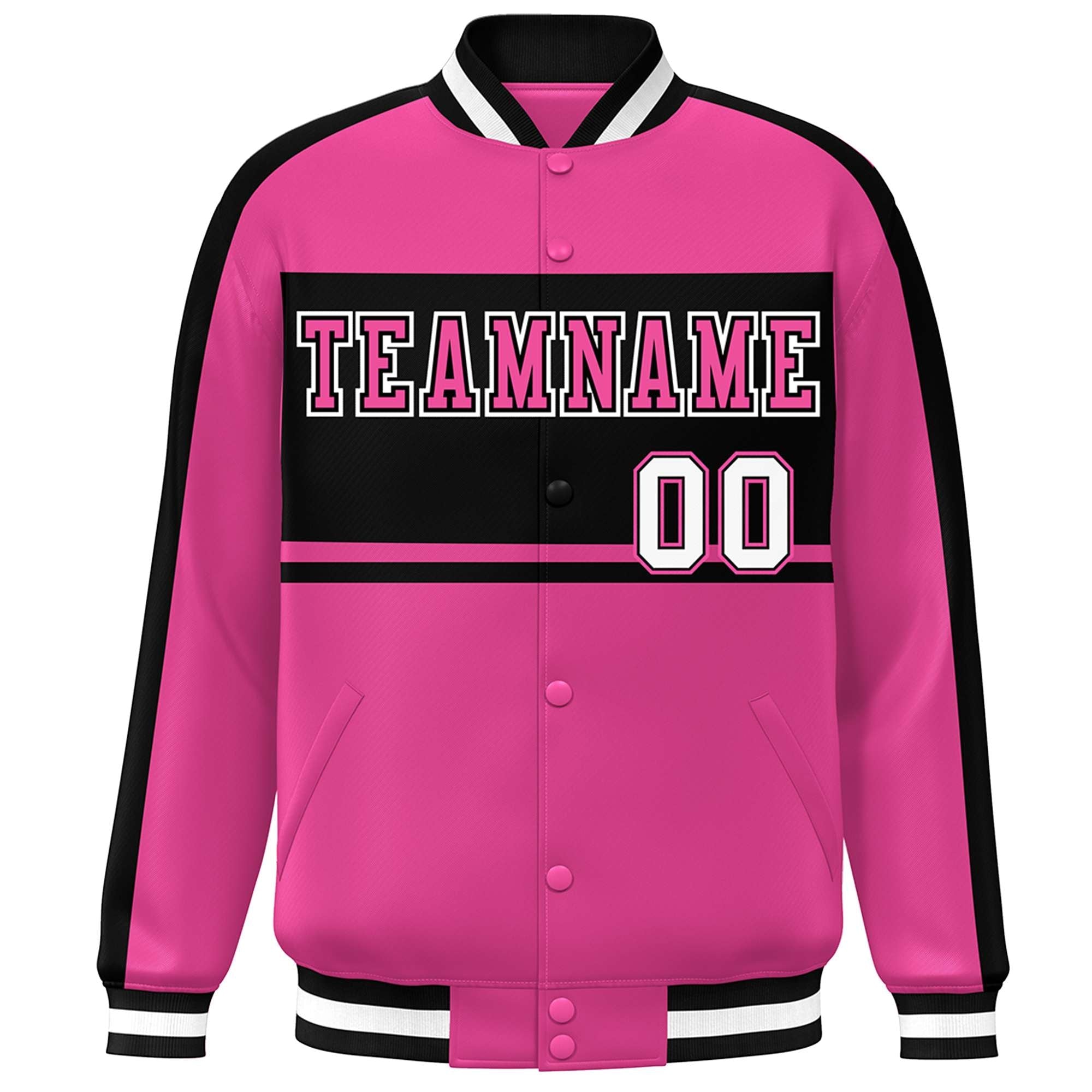 Custom Pink Black-White Color Block Bomber Varsity Baseball Jacket