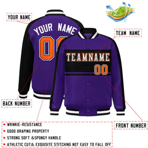 Custom Purple Black-White Color Block Bomber Varsity Baseball Jacket