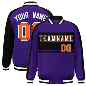 Custom Purple Black-White Color Block Bomber Varsity Baseball Jacket