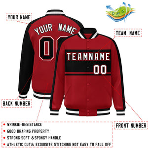 Custom Red Black-White Color Block Bomber Varsity Baseball Jacket