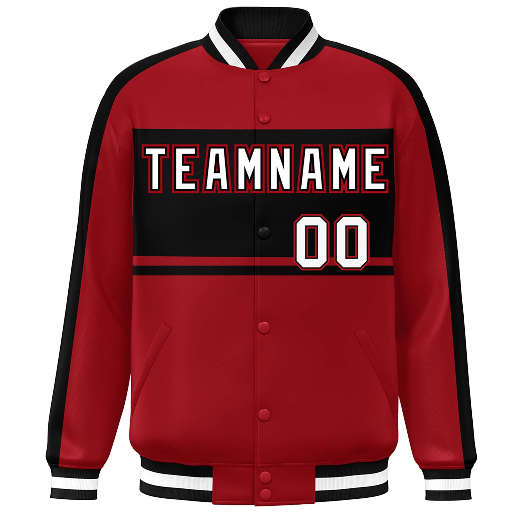 Custom Red Black-White Color Block Bomber Varsity Baseball Jacket