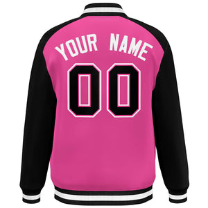 Custom Pink Black-White Color Block Bomber Varsity Baseball Jacket