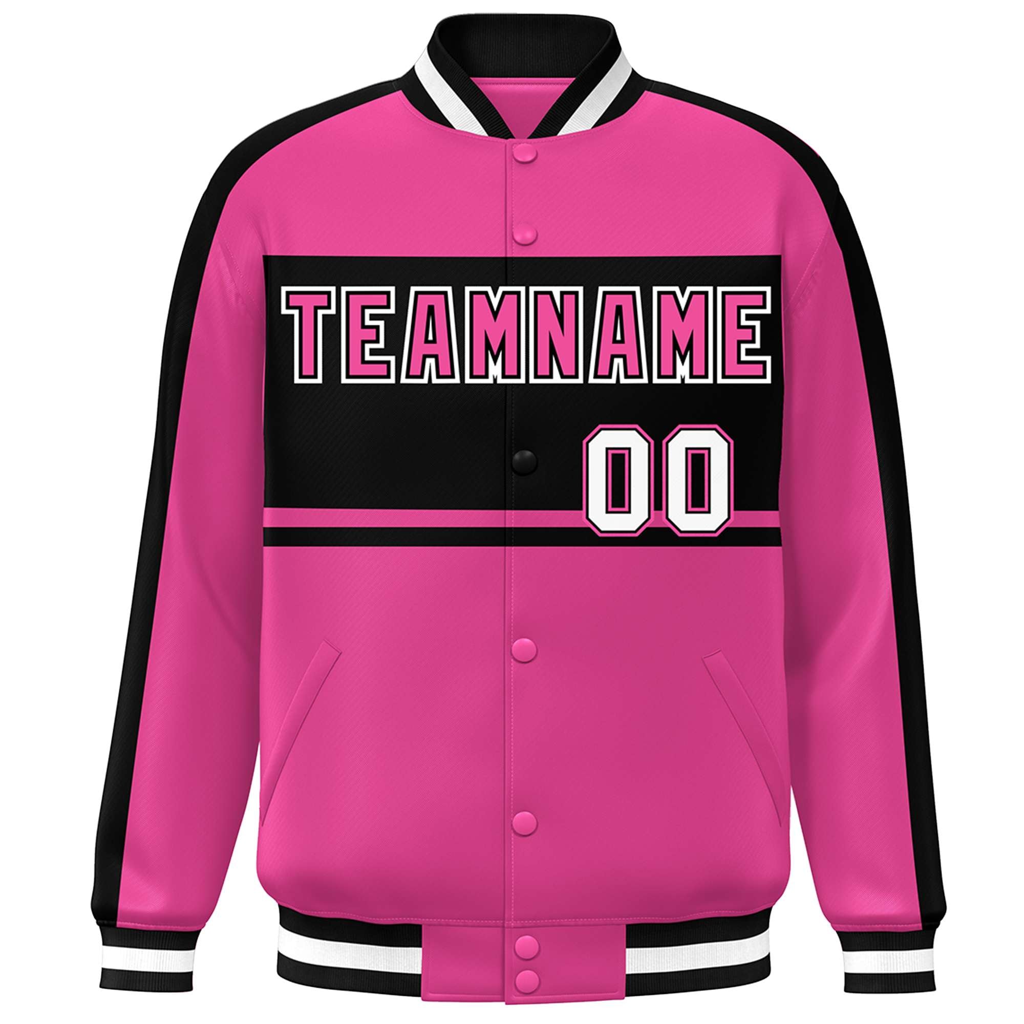 Custom Pink Black-White Color Block Bomber Varsity Baseball Jacket