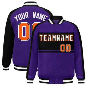 Custom Purple Black-White Color Block Bomber Varsity Baseball Jacket