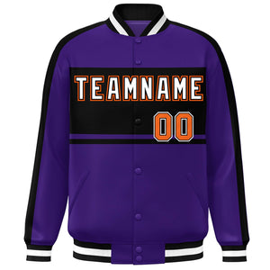 Custom Purple Black-White Color Block Bomber Varsity Baseball Jacket