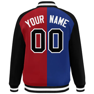 Custom Royal Red-Black Color Block Bomber Varsity Baseball Jacket