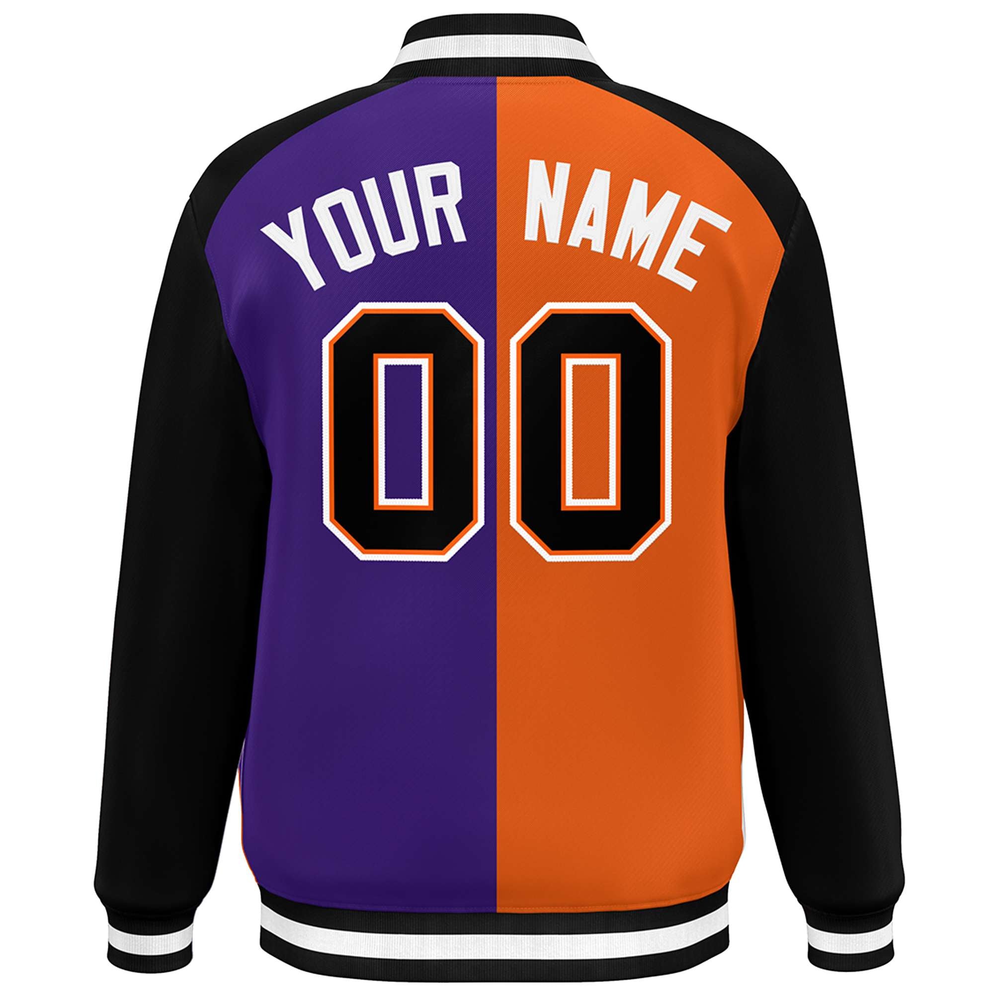 Custom Orange Purple Black-White Color Block Bomber Varsity Baseball Jacket