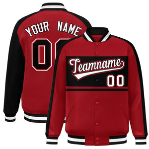 Custom Red Black-White Color Block Bomber Varsity Baseball Jacket