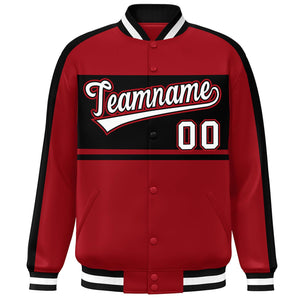 Custom Red Black-White Color Block Bomber Varsity Baseball Jacket