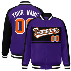 Custom Purple Black-White Color Block Bomber Varsity Baseball Jacket