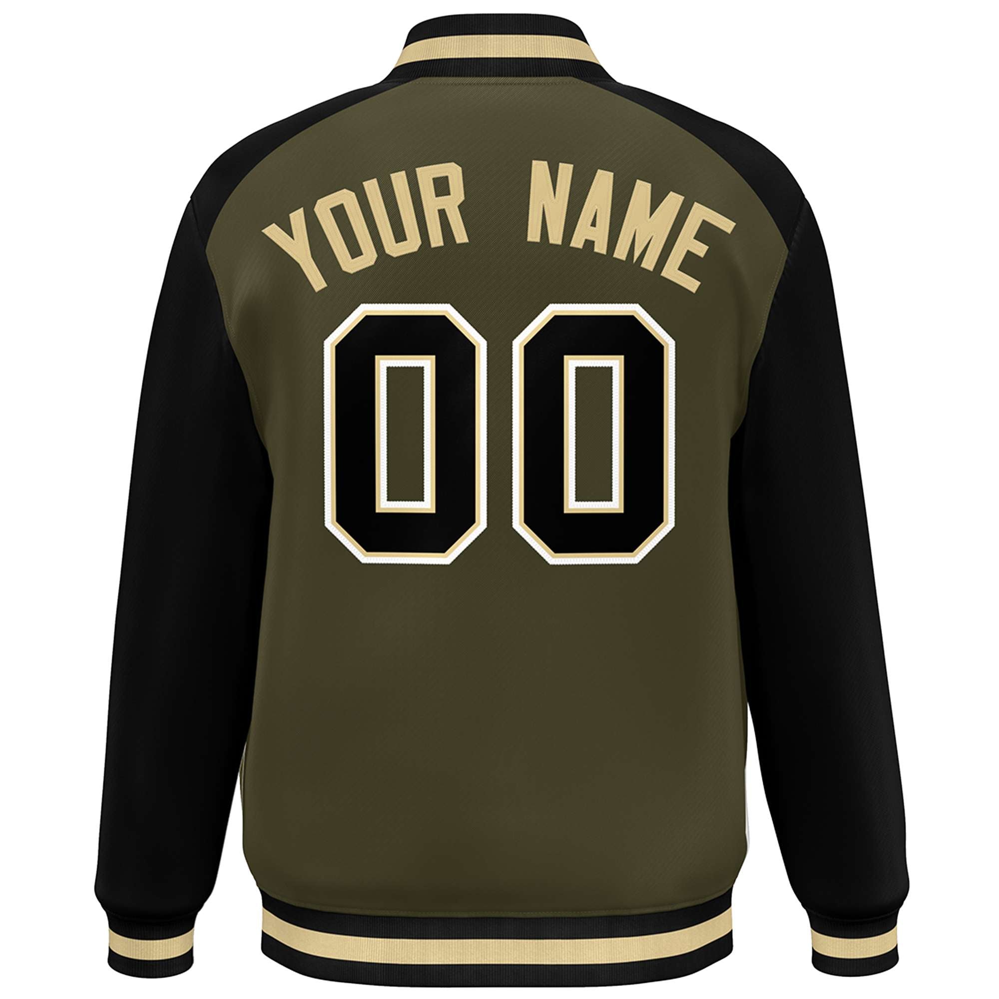 Custom Olive Black-White Color Block Bomber Varsity Baseball Jacket