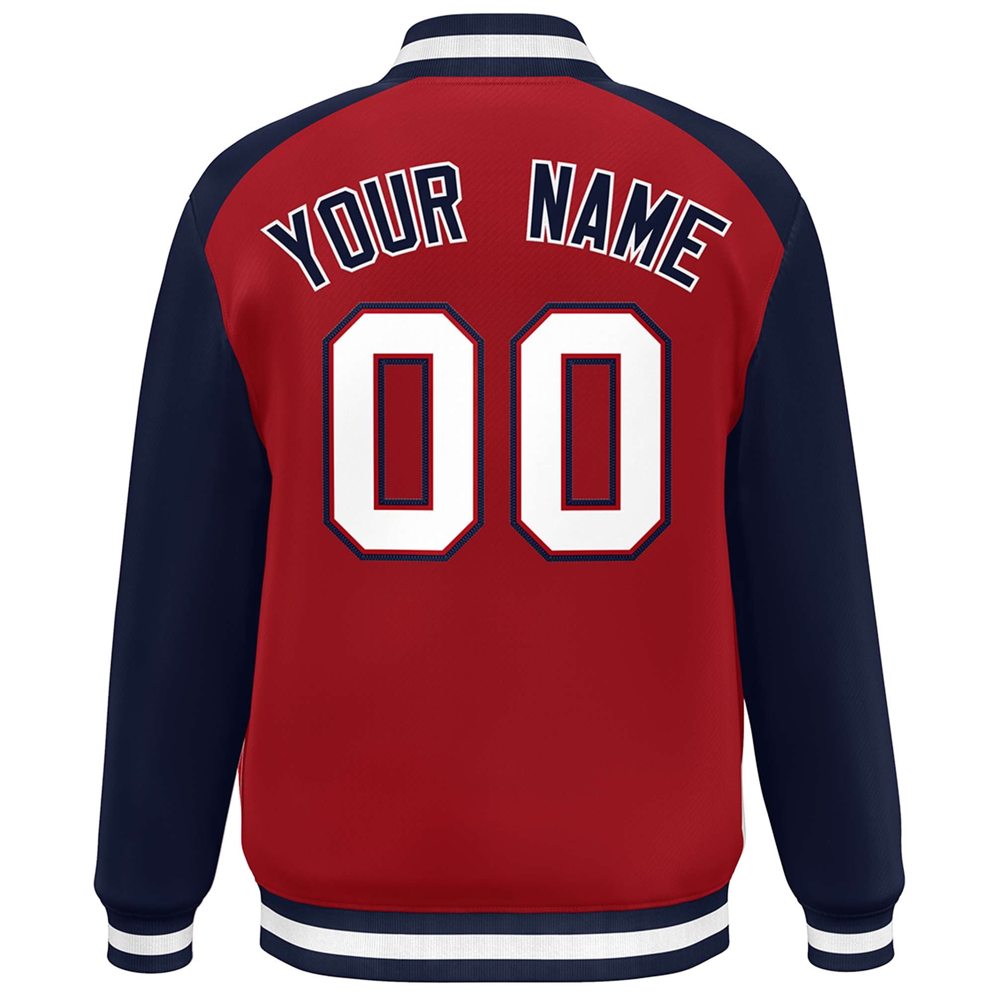 Custom Red Navy-White Color Block Bomber Varsity Baseball Jacket