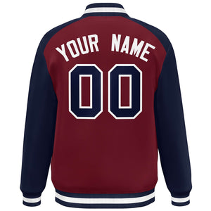 Custom Crimson Navy-White Color Block Bomber Varsity Baseball Jacket