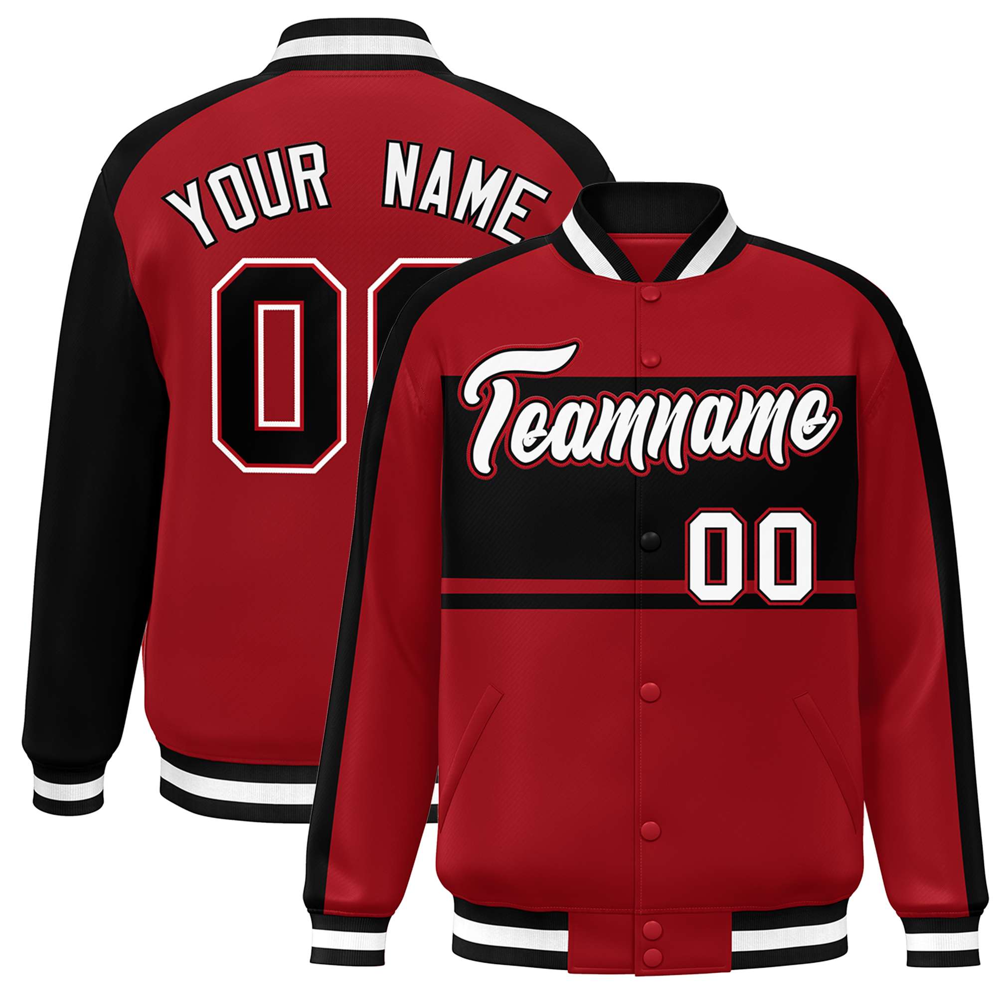 Custom Red Black-White Color Block Bomber Varsity Baseball Jacket