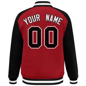 Custom Red Black-White Color Block Bomber Varsity Baseball Jacket