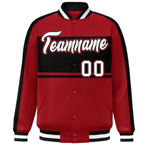 Custom Red Black-White Color Block Bomber Varsity Baseball Jacket