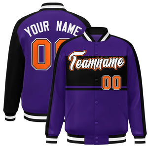 Custom Purple Black-White Color Block Bomber Varsity Baseball Jacket