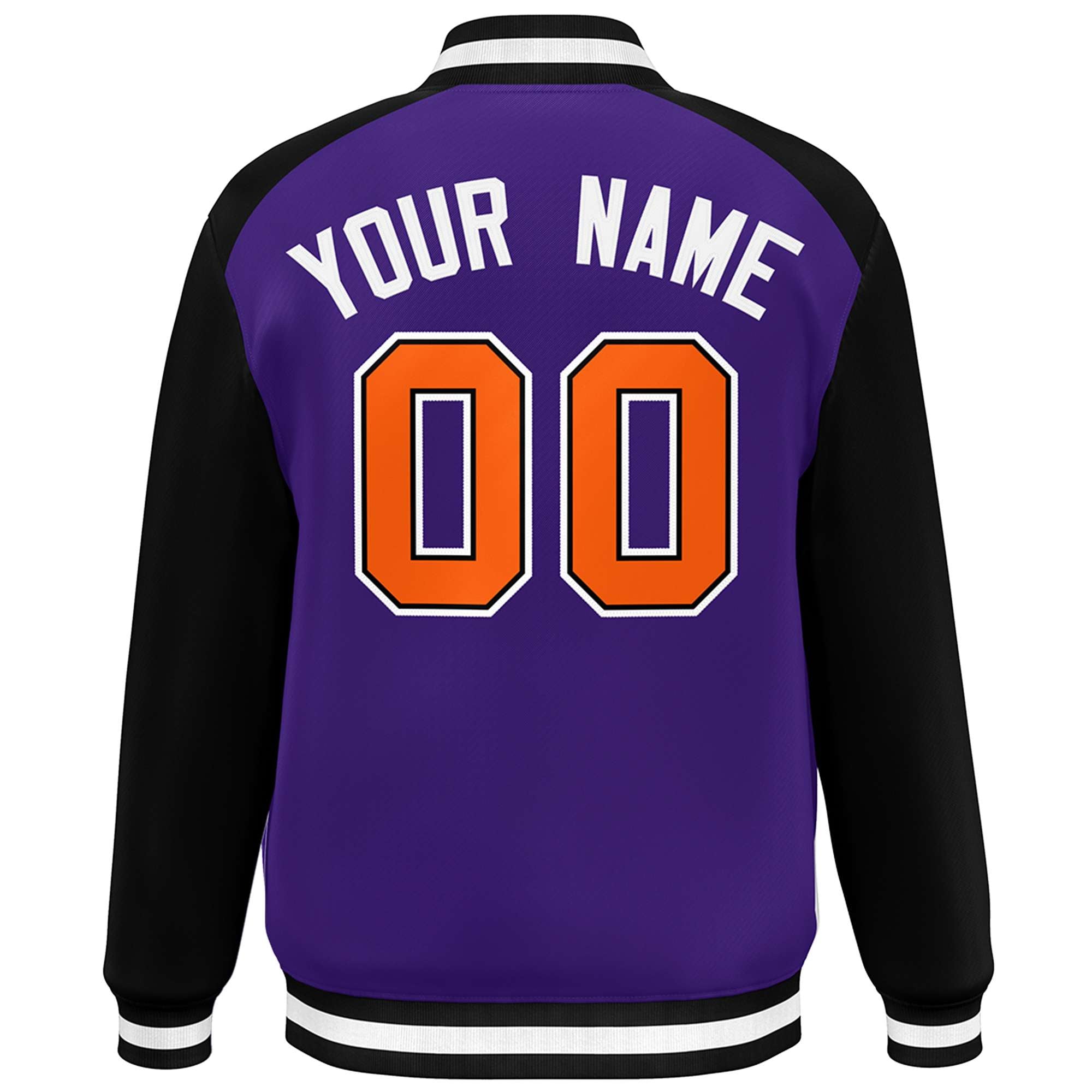 Custom Purple Black-White Color Block Bomber Varsity Baseball Jacket