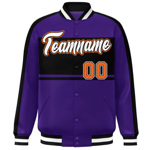 Custom Purple Black-White Color Block Bomber Varsity Baseball Jacket