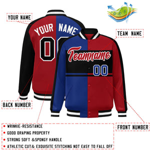 Custom Royal Red-Black Color Block Bomber Varsity Baseball Jacket