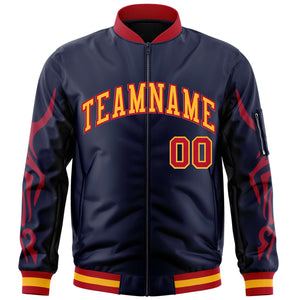 Custom Navy Red Varsity Full-Zip Dragon Head Graffiti Pattern Letterman Bomber Jacket