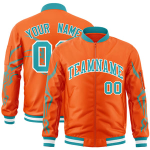 Custom Orange Aqua Varsity Full-Zip Dragon Head Graffiti Pattern Letterman Bomber Jacket