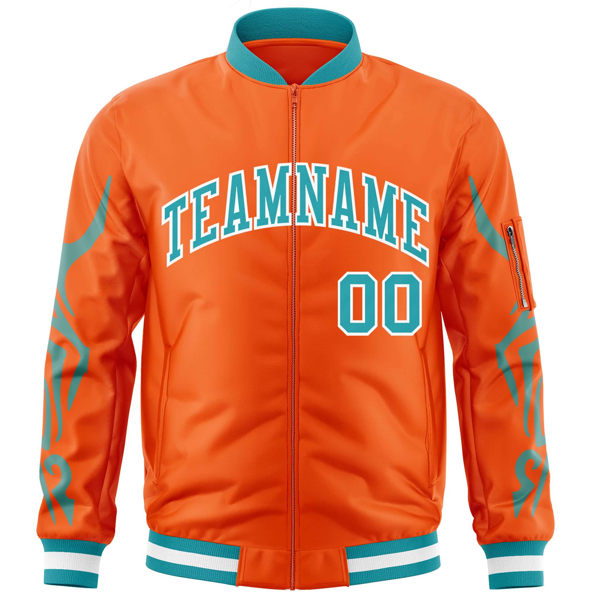 Custom Orange Aqua Varsity Full-Zip Dragon Head Graffiti Pattern Letterman Bomber Jacket