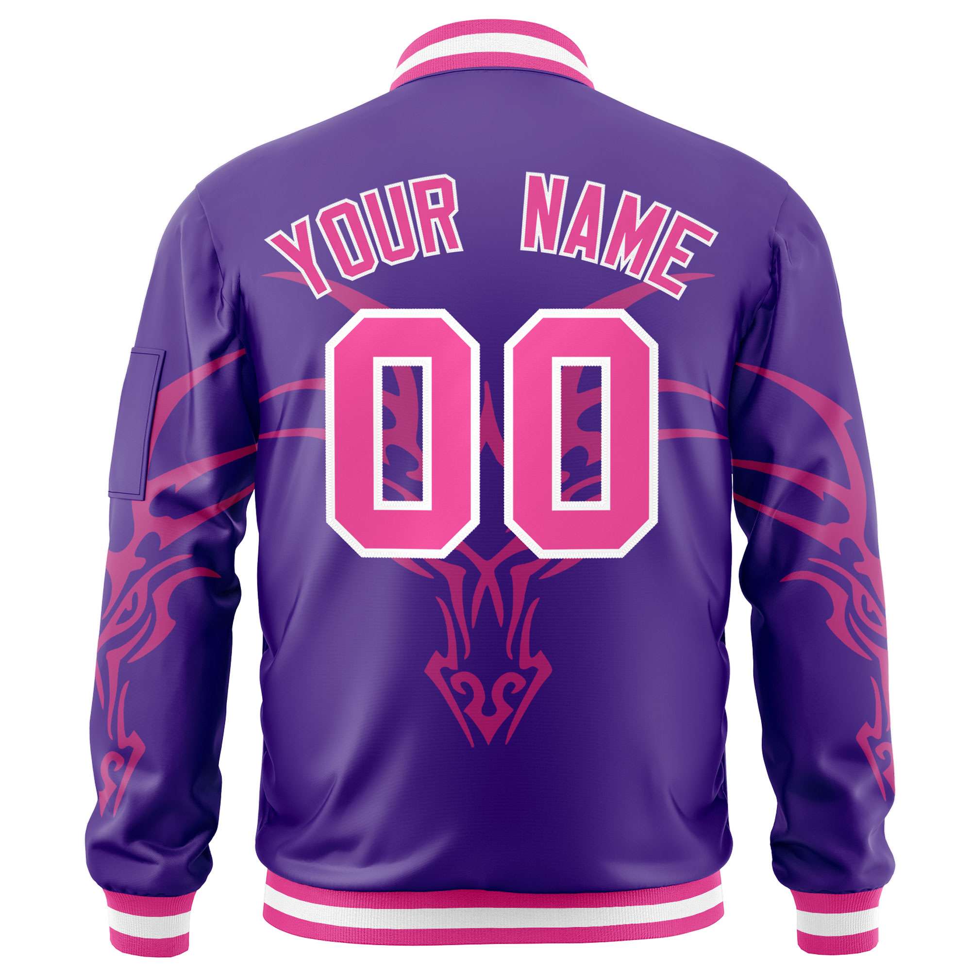 Custom Purple Pink Varsity Full-Zip Dragon Head Graffiti Pattern Letterman Bomber Jacket