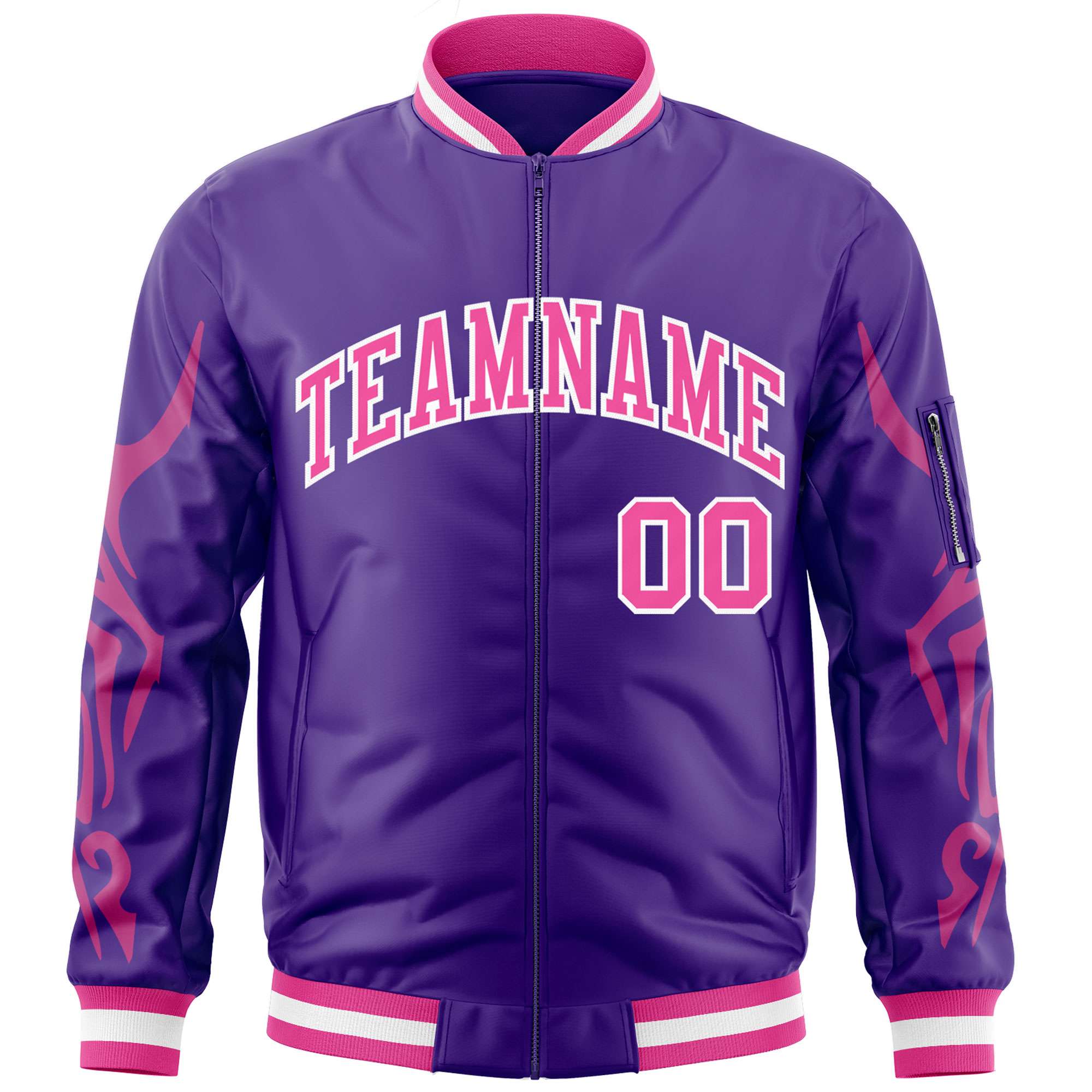 Custom Purple Pink Varsity Full-Zip Dragon Head Graffiti Pattern Letterman Bomber Jacket