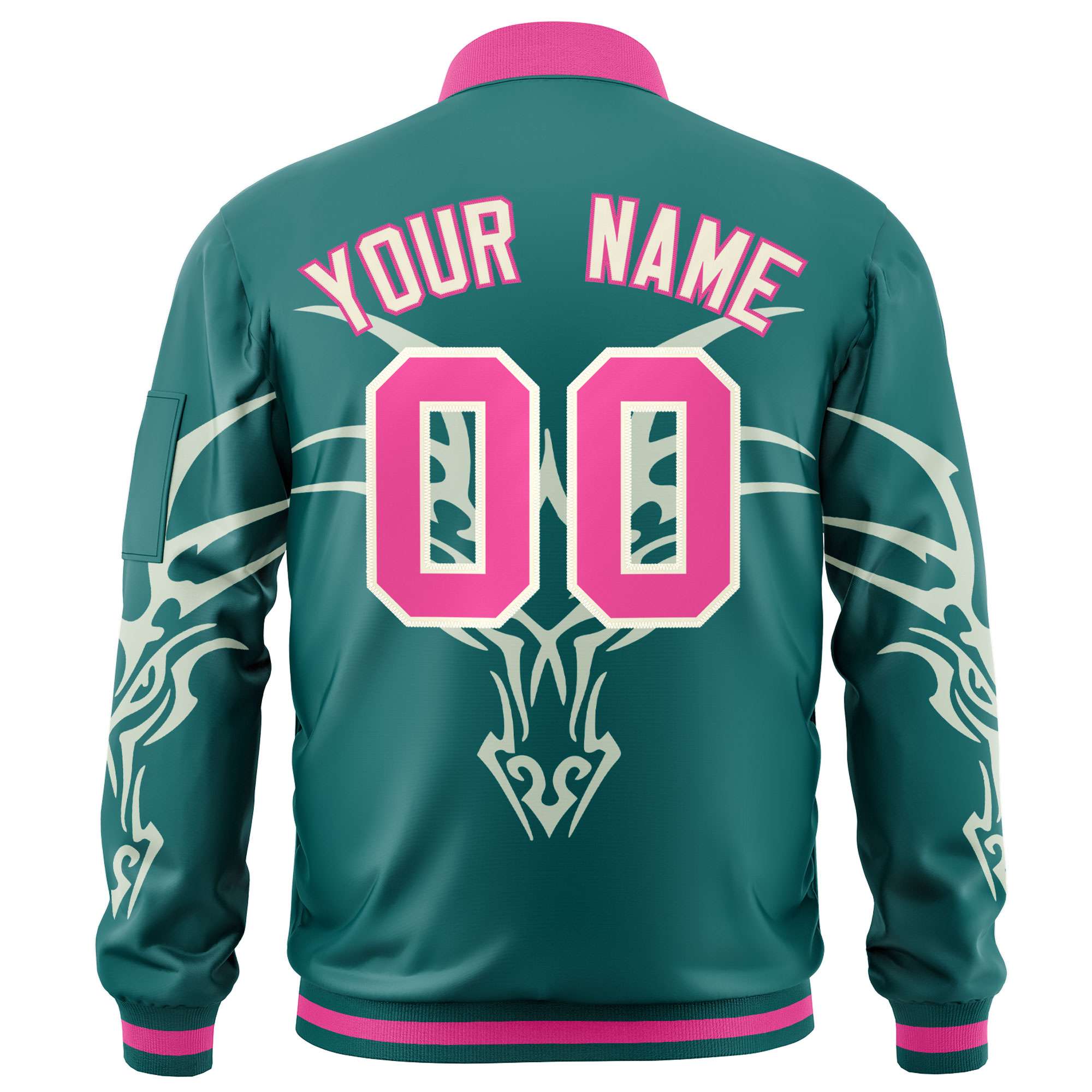 Custom Aqua Cream Varsity Full-Zip Dragon Head Graffiti Pattern Letterman Bomber Jacket