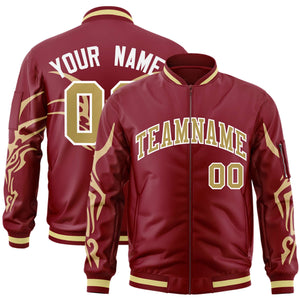 Custom Crimson Old Gold Varsity Full-Zip Dragon Head Graffiti Pattern Letterman Bomber Jacket