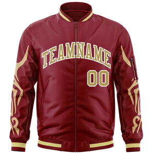 Custom Crimson Old Gold Varsity Full-Zip Dragon Head Graffiti Pattern Letterman Bomber Jacket